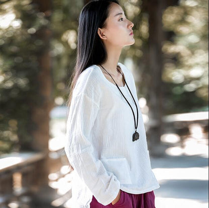 Buddha Trends Tops White / S Zen Linen Shirts With Pockets  | Zen