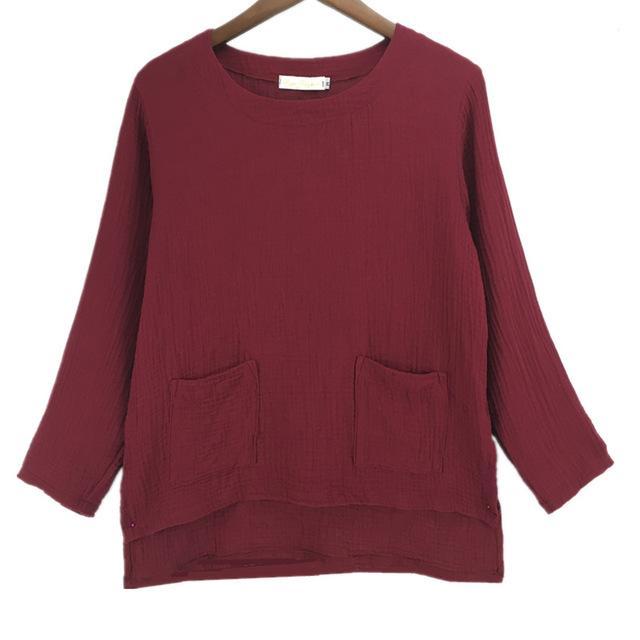 Buddha Trends Tops wine red / S Zen Linen Shirts With Pockets  | Zen