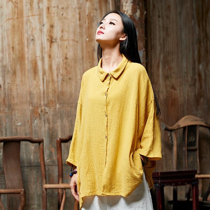 Buddha Trends Tops Yellow / One Size Oversized Button Down Shirt  | Zen