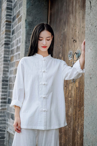 Buddha Trends Tops Zen Casual Cotton Linen Blouse | Zen
