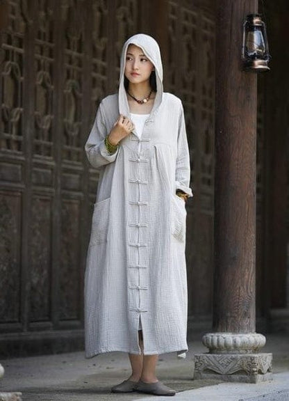 Buddha Trends Trench coats Cotton and Linen Hooded Trench Coat | Zen