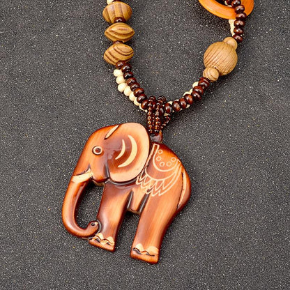 Tribal Elephant Wooden Necklace