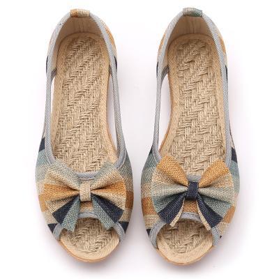 Buddha Trends Vintage Blue / 5 Rainbow Striped Peep Toe Linen Shoes