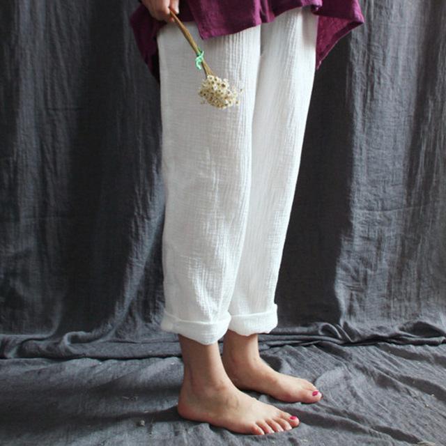 Buddha Trends White / M Cotton And Linen Pants  | Zen