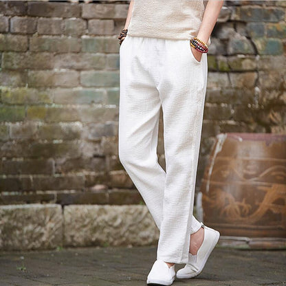 Buddha Trends White / M Plus Size Linen Pants
