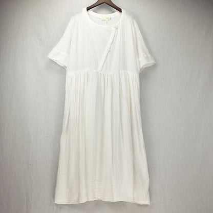 Buddha Trends White / M Zen Sunday Plus Size Cotton Linen Dress  | Zen