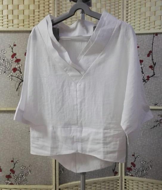 Buddha Trends White / One Size Batwing Sleeve V-Neck Linen Shirt