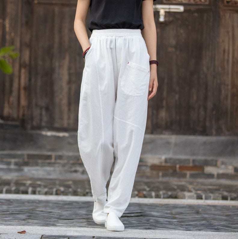 Buddha Trends white / One Size Casual Zen Cotton Linen Pants  | Zen