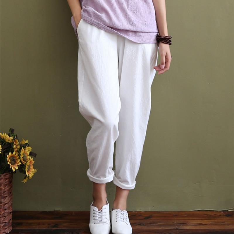 Buddha Trends White / One Size Cotton &amp; Linen Pleated Pants  | Zen