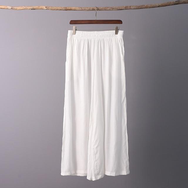 Buddha Trends White / One Size Elastic Waist Wide Leg Palazzo Pants  | Zen