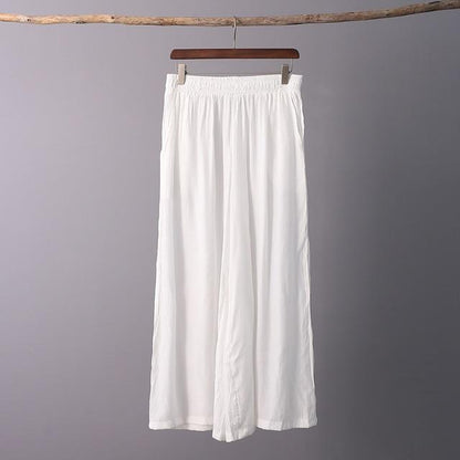 Buddha Trends White / One Size Elastic Waist Wide Leg Palazzo Pants  | Zen
