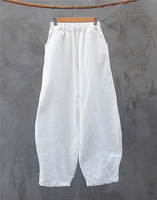 Buddha Trends White / One Size Japanese Zen Cotton Linen Palazzo Pants  | Zen