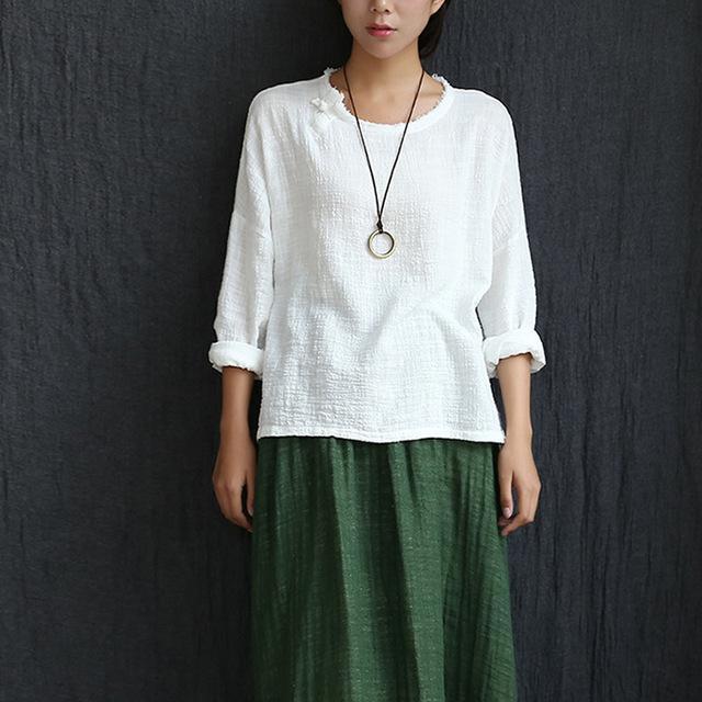 Buddha Trends White / One Size Long Sleeve Linen Shirt  | Zen