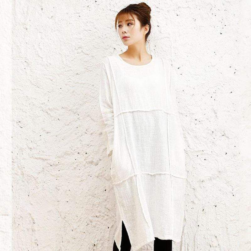 Buddha Trends White / One Size Oversized Long Linen Shirt  | Zen