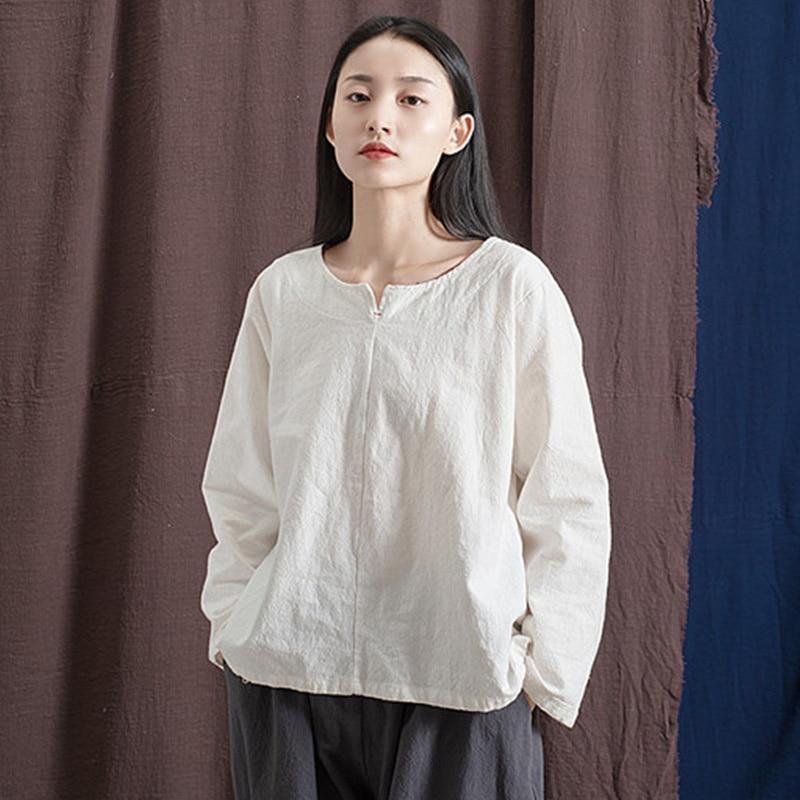 Zen Style Long Sleeve Cotton Linen Blouse  | Zen