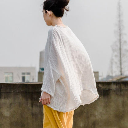 Buddha Trends White Oversized Linen Shirt | Lotus