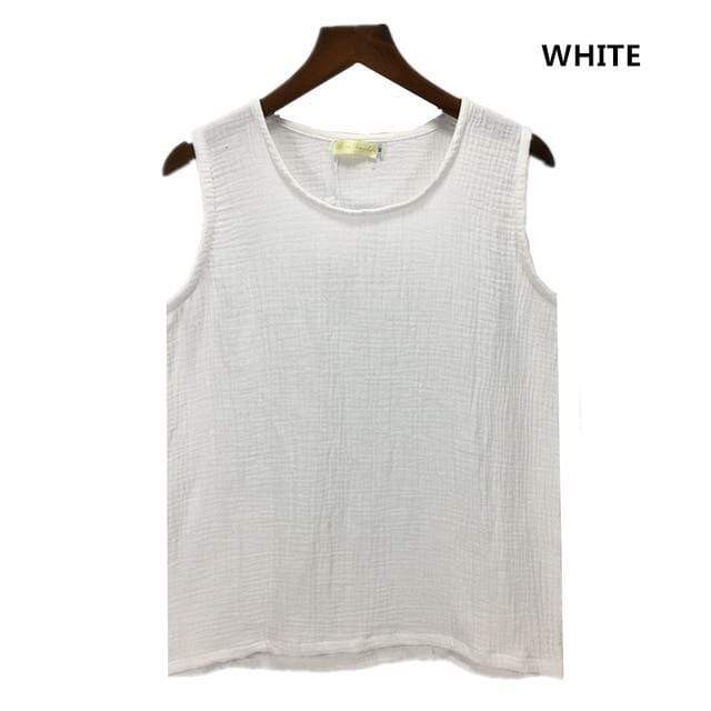 Buddha Trends White / S Cotton and Linen Plus Size Tank Tops