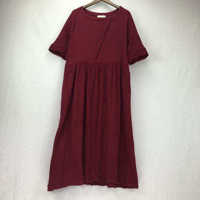 Buddha Trends wine red / M Zen Sunday Plus Size Cotton Linen Dress  | Zen