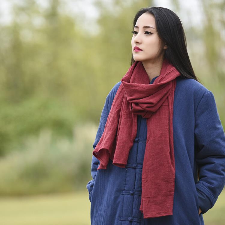 Buddha Trends Wine red / One Size Cotton Linen Large Scarf