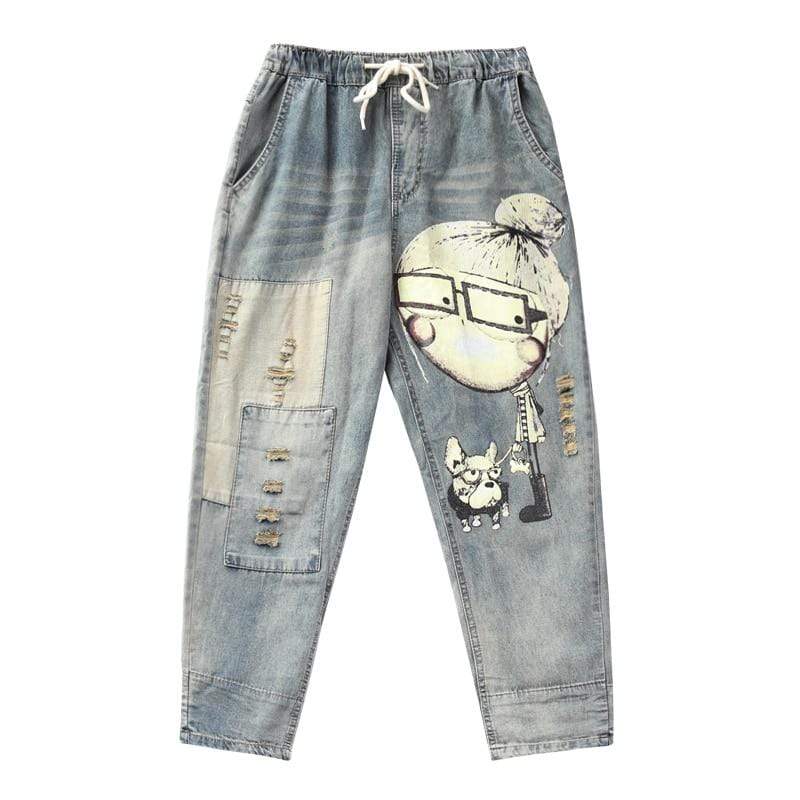 Cartoon Denim Harem Pants