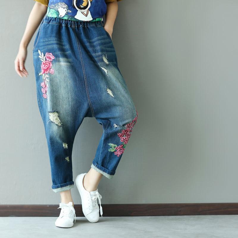 Floral Embroidered Distressed Harem Jeans – Buddhatrends