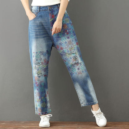 Funky Vibes Loose Floral Jeans