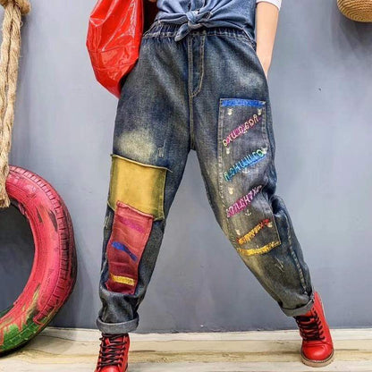 High Waisted Boyfriend Patchwork Jeans