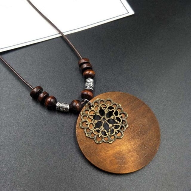 Buddha Trends wooden necklace Mandala Wooden Pendant Necklace