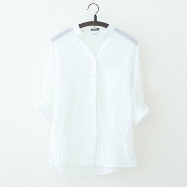 Buddha Trends XL / White Vintage Button Up Cotton Linen Blouse