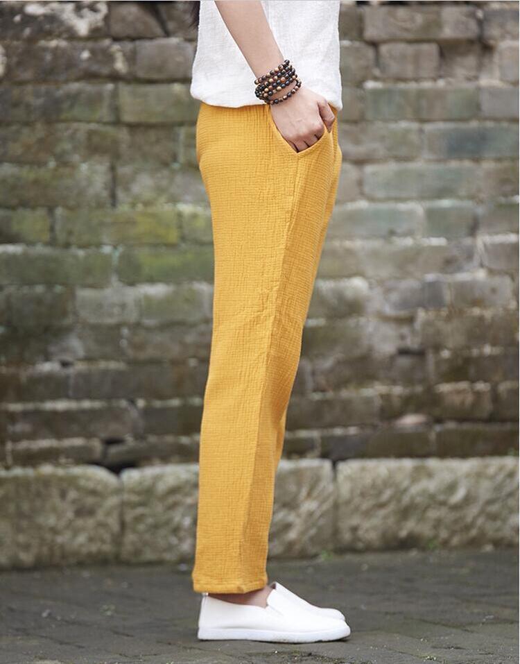 Buddha Trends Yellow / M Plus Size Linen Pants