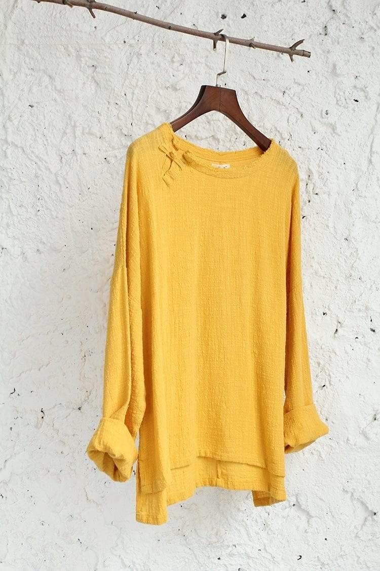Buddha Trends Yellow / One Size Long Sleeve Linen Shirt  | Zen