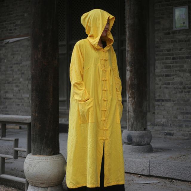 Buddha Trends Yellow / One Size Vivid Linen Hooded Trench Coat | Zen