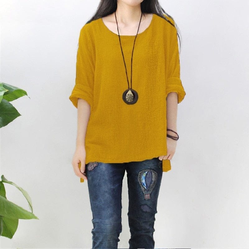 Buddha Trends Yellow / S Cotton and Linen Asymmetrical Shirt | Zen