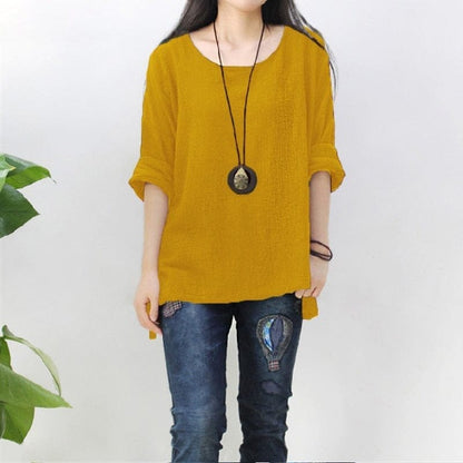 Buddha Trends Yellow / S Cotton and Linen Asymmetrical Shirt | Zen