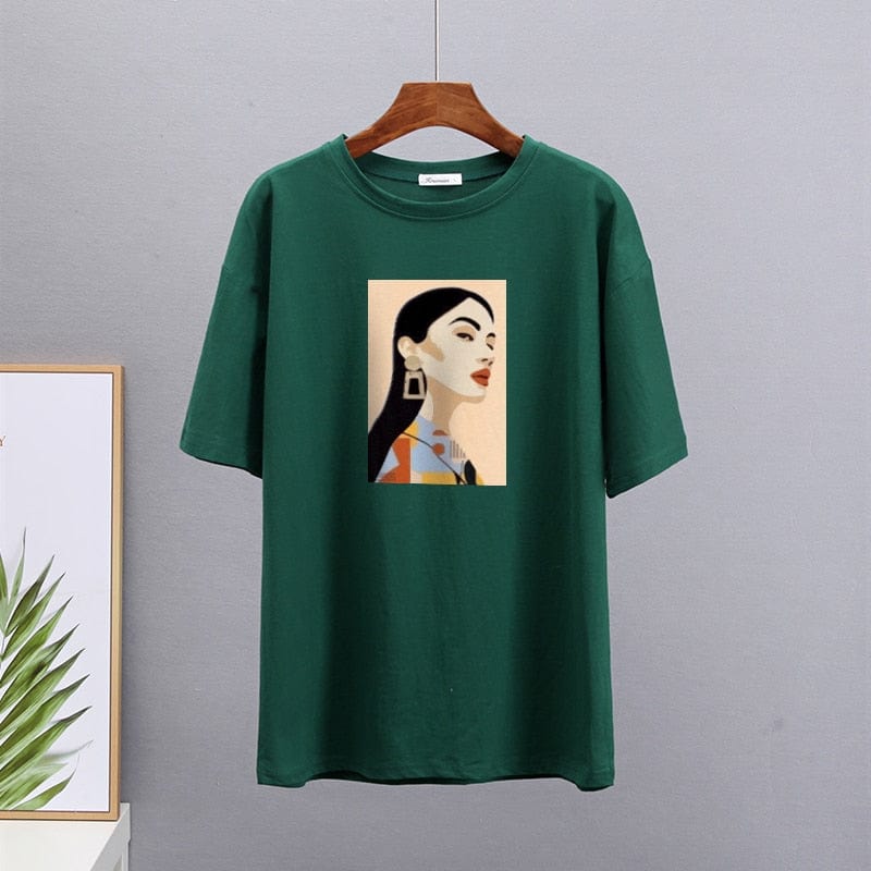 Buddhatrends 2-Green / XXL Cartoon Summer Printed O-Neck Shirt