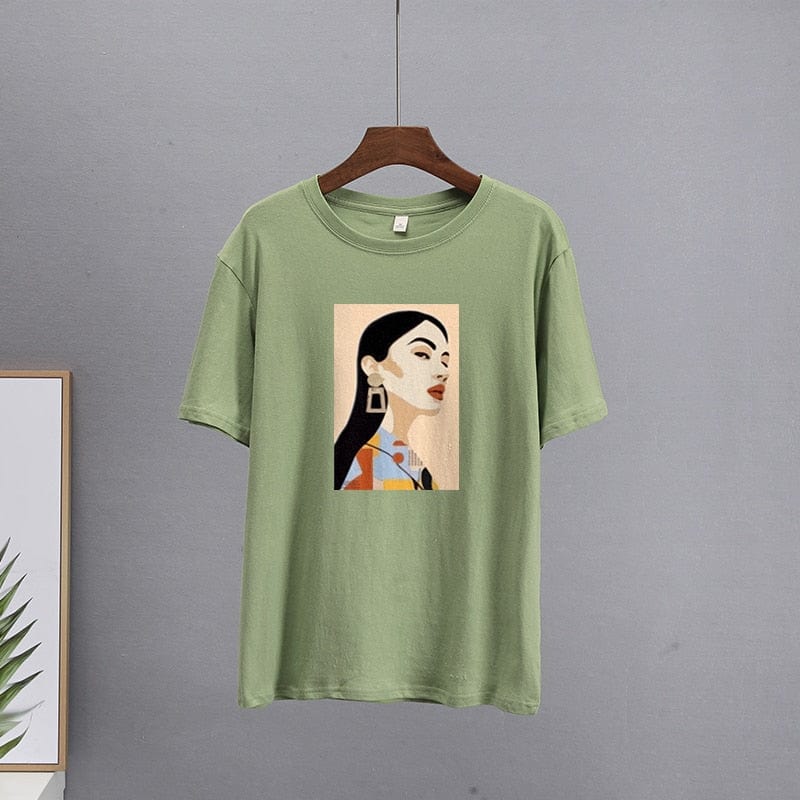 Buddhatrends 9-Green / L Cartoon Summer Printed O-Neck Shirt