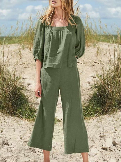 Buddhatrends Army Green / S Henna Cotton Two Piece Suit | OOTD