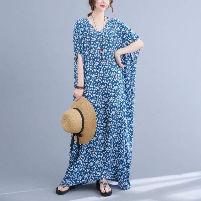 Buddhatrends Azalea Floral Blue Kaftan Dress