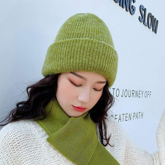 Buddhatrends Beanie Hats Green Everly Knitted Wool Beanies