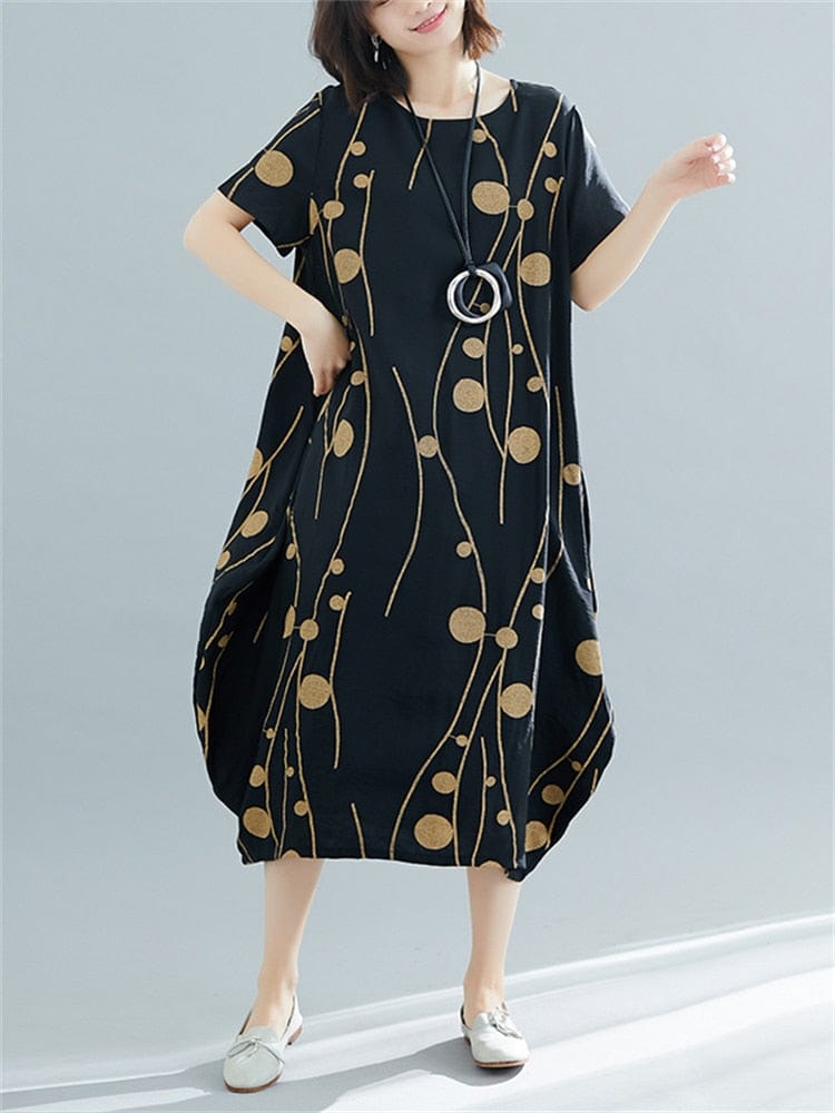 Buddhatrends Black / L Oversized Cotton Linen Korean Dress