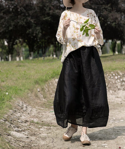 Buddhatrends Black Linen Midi Skirt