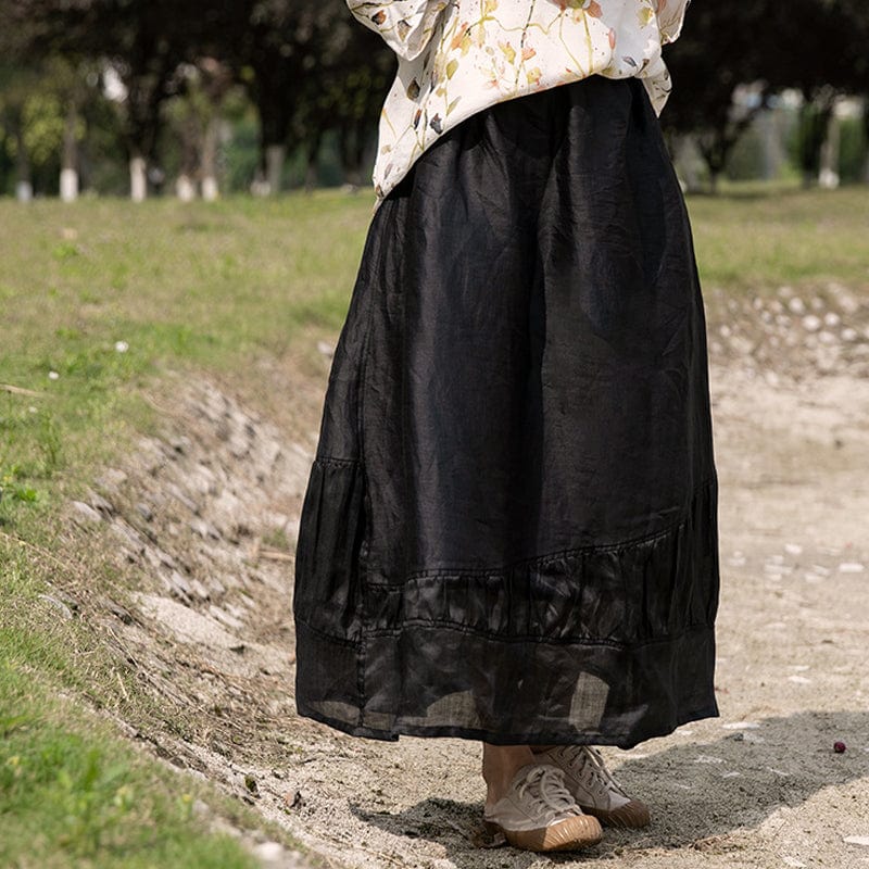 Buddhatrends Black Linen Midi Skirt