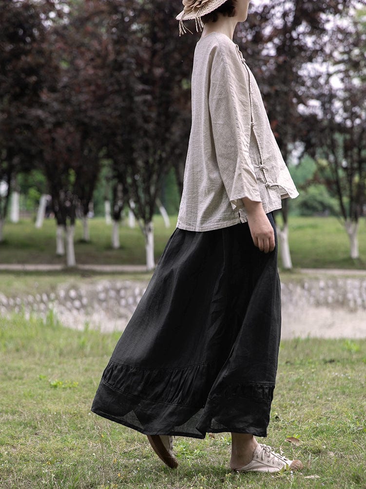 Buddhatrends Black Linen Midi Skirt