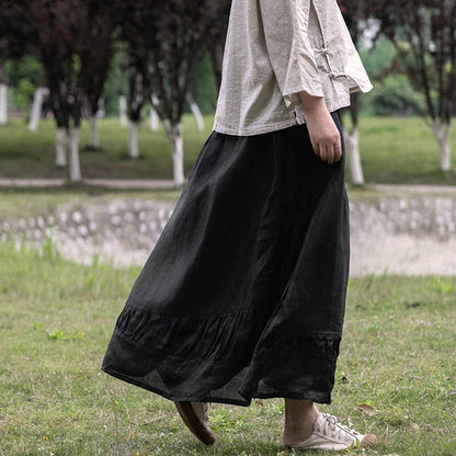 Buddhatrends Black Linen Midi Skirt