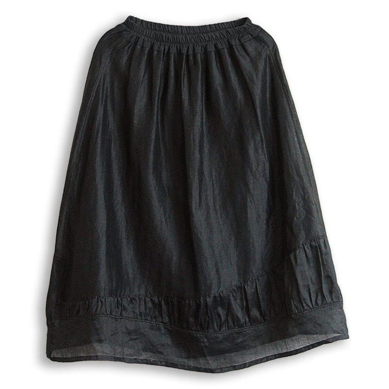 Buddhatrends Black Linen Midi Skirt