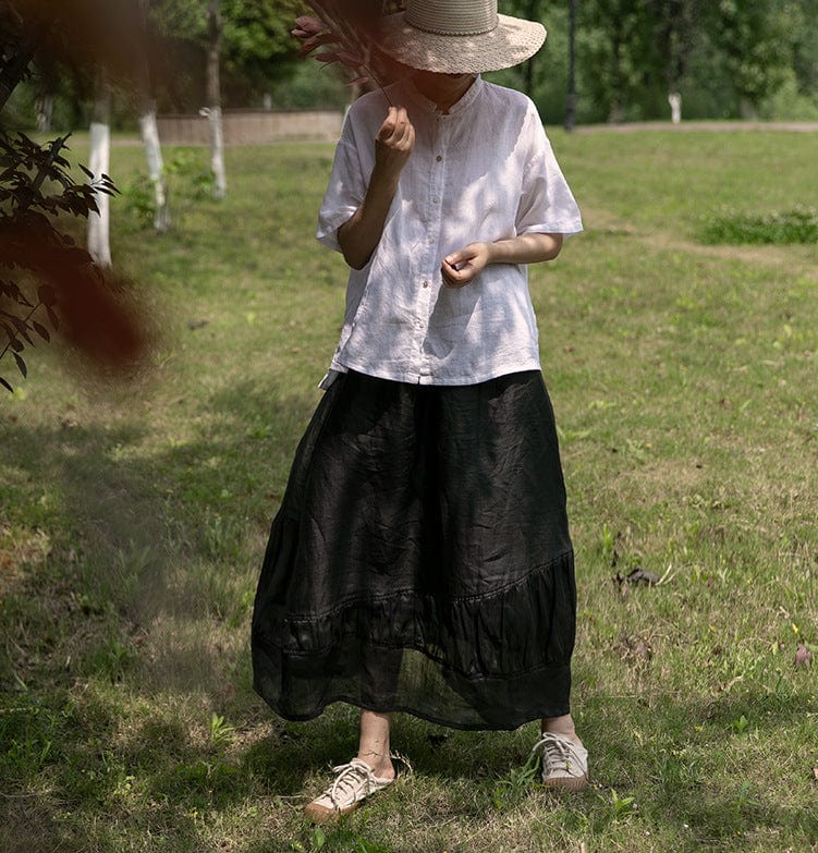 Buddhatrends Black Linen Midi Skirt