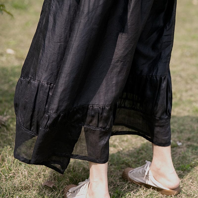 Buddhatrends Black Linen Midi Skirt