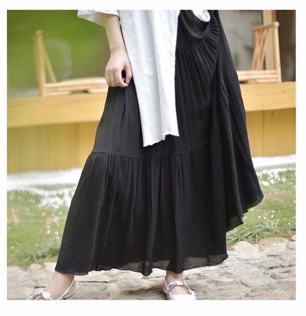 Buddhatrends Black / M Flowy High Waist Cotton Linen Skirt