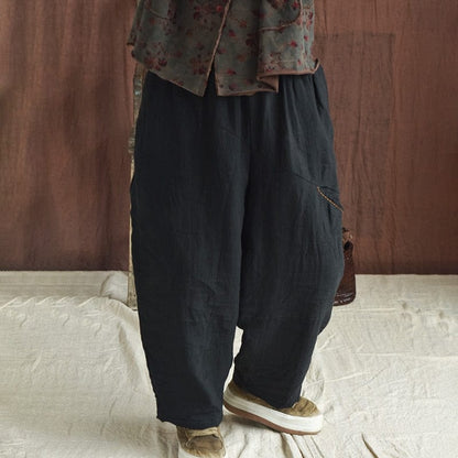 Buddhatrends Black / One Size Elastic Waist Linen Padded Pants