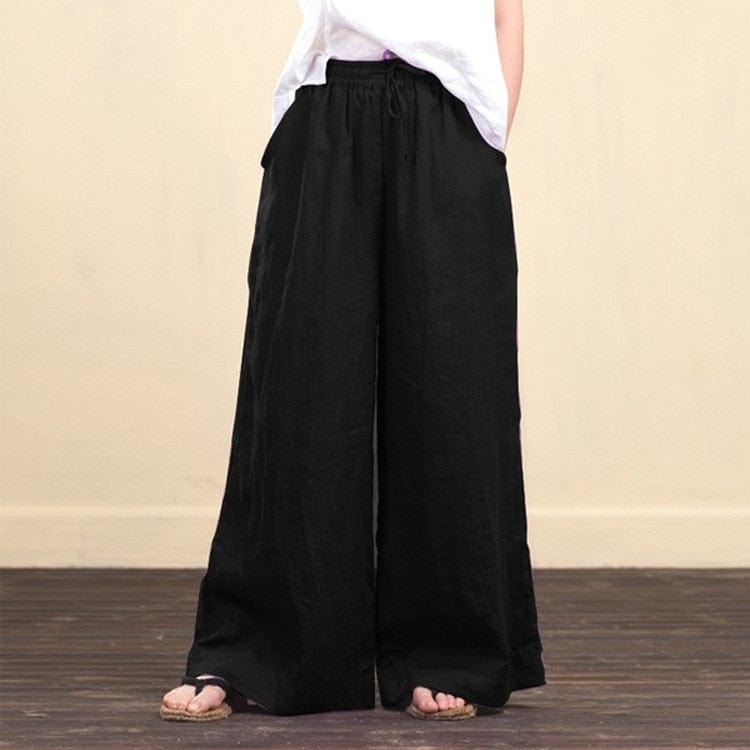 Buddhatrends Black / 5XL / United States Wide Leg Cotton Linen Pants